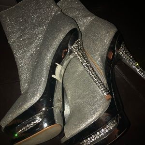 Glitter peep toe booties